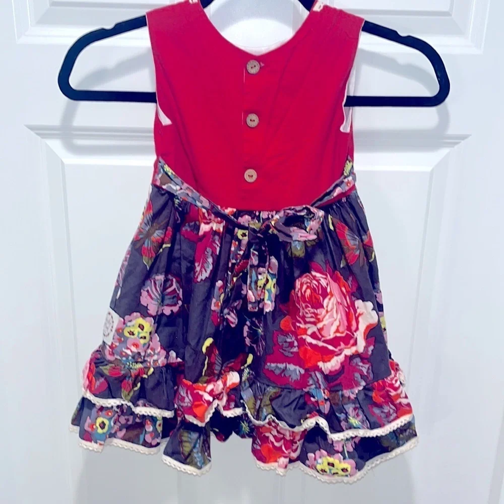 CHEEKY PLUM Boutique Girls Dress 3T ruffles butterfly floral whimsical